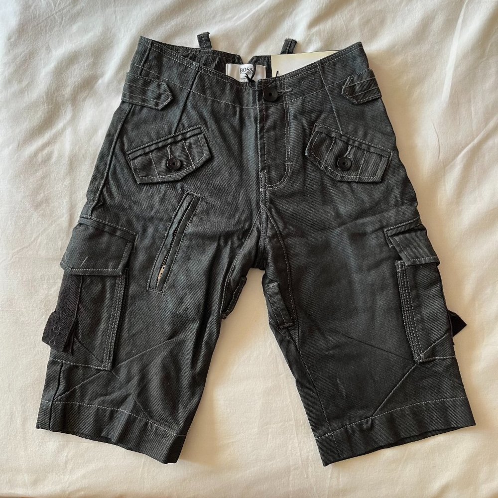 Hugo Boss Boy's Cargo Black Denim Shorts NWT